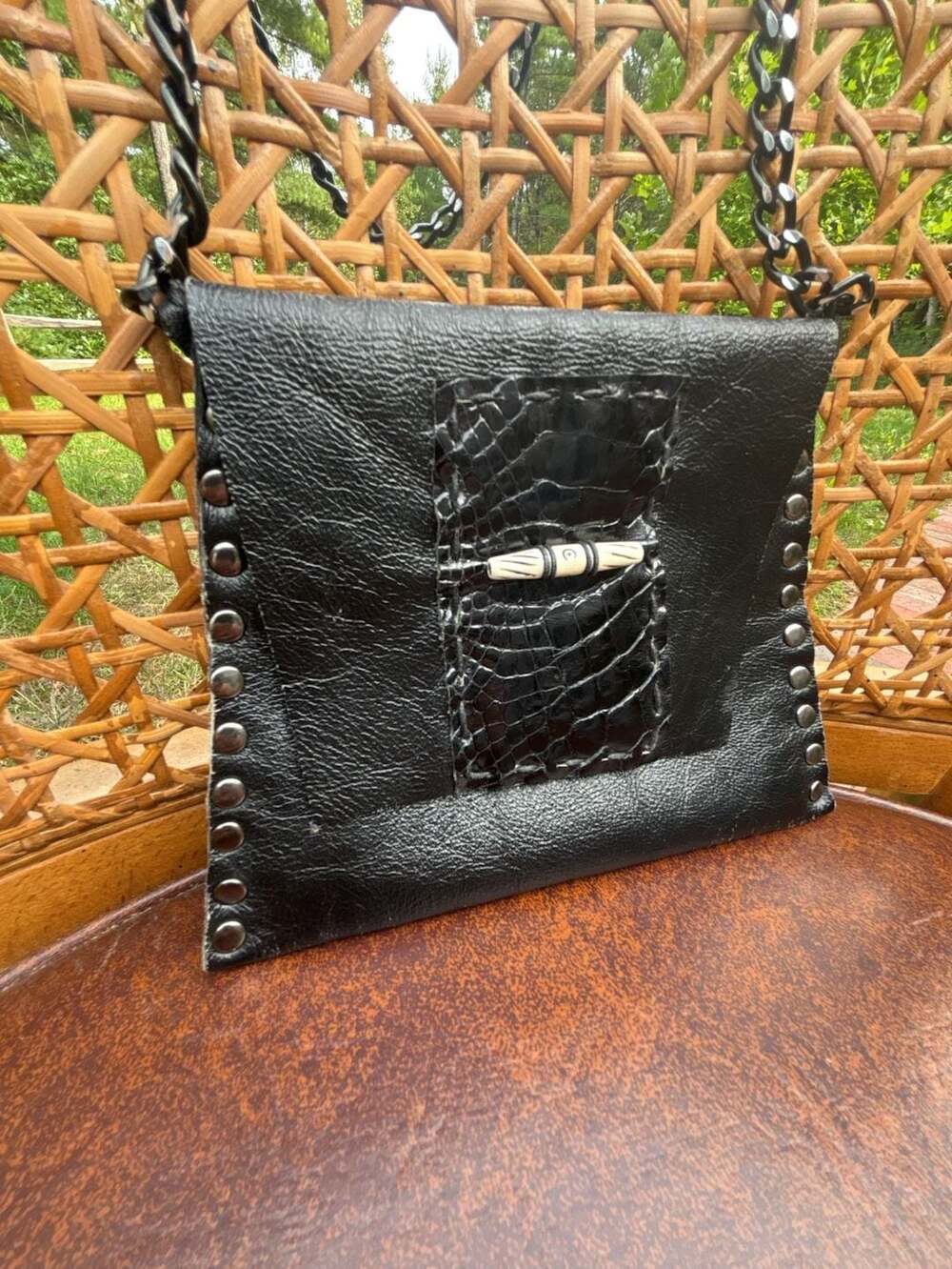 Black Leather Studded Crossbody Bag
